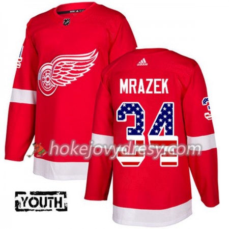 Dětské Hokejový Dres Detroit Red Wings Petr Mrazek 34 2017-2018 USA Flag Fashion Černá Adidas Authentic
